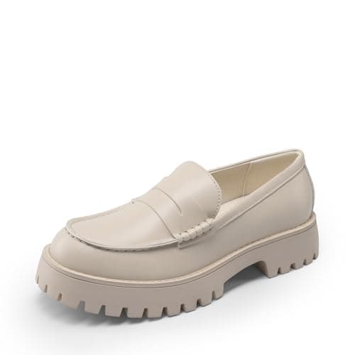 DREAM PAIRS Loafers for Women Platform Chunky Penny Loafer Lug Sole Comfortable Slip On Dressy Casual Work Business Office Shoes,Size 6,Beige,SDLS26006W