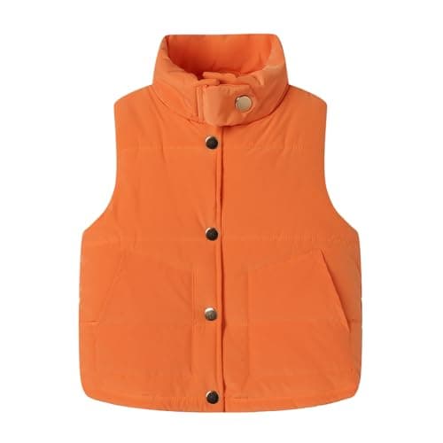 Mud Kingdom Little Boys Puffer Vest Solid Stand Collar Sleeveless Jacket Winter with Slant Pockets Orange Size 6