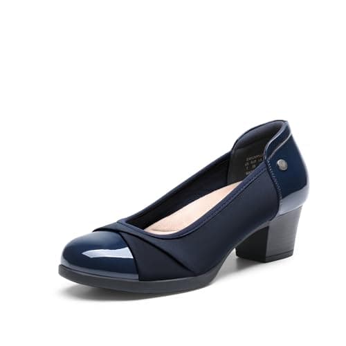 DREAM PAIRS Women's Pumps Low Chunky Block Closed Toe Shoes Work Comfortable Heels Round Toe Dress,Size 7,Navy,DWUMPU2507
