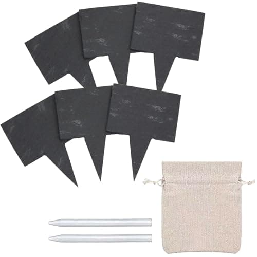 6 Pieces Rectangle Slate Stone Cheese Labels Cheese Board Markers with 2 Pen and a Storage Bags Cupcake Toppers Picks Party Food Labels Tags for Food Dinner Wedding Birthday Parties