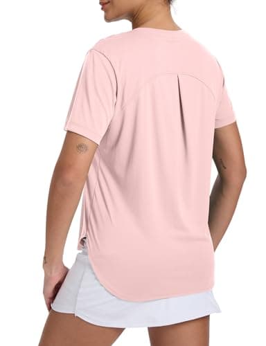 CHALLMOTI Women's Short Sleeve Workout Tops Athletic Shirts Sun Protection Shirts Quick Dry for Gym Tennis Running UPF 50+ Pink M