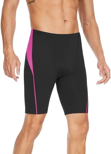 Fiteng Men's Swim Jammers Competitive Athletic Swim Team Suit Black/Pink