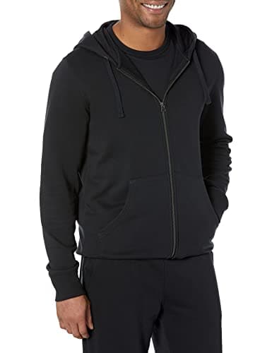 Amazon Essentials Men's Long-Sleeve French Terry Full-Zip Hoodie (Available in Big & Tall), Black, Large