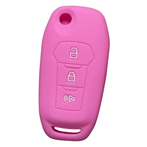Silicone Key Fob Cover, Remote Key Protector Fit for Ford Ranger Escape Expedition Explorer Fusion F-150 F-250 F-350 F-450 F-550, 3 Buttons Key Fob Cover Protector for Focus 2019-2023 (Pink)
