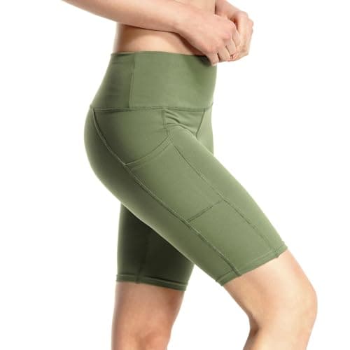 VALINNA Biker Shorts for Active Women Workout Yoga Running Exercise High Waist Compression Short Pants with Pockets (Medium, VN212-Olive)
