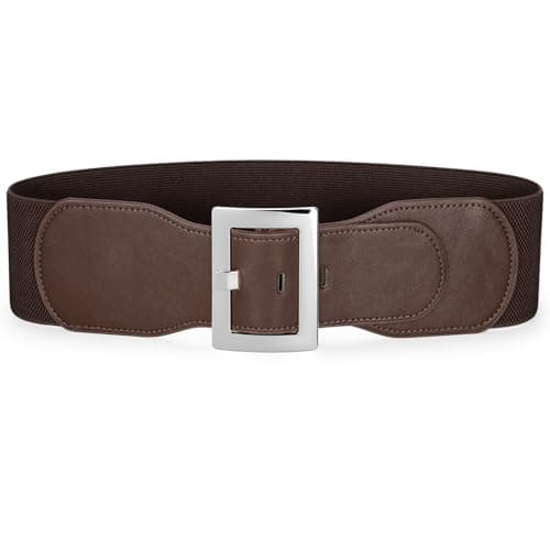 SUOSDEY Wide Elastic Belts for Women Dresses 3 Inch Wide Stretchy Santa Belt for Halloween Costume,coffee