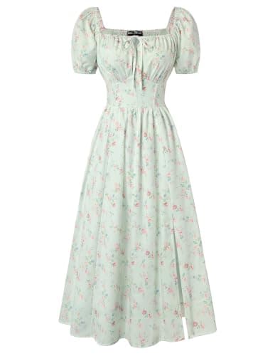 Scarlet Darkness Summer Spring Split Floral Corset Midi Dress with Pockets