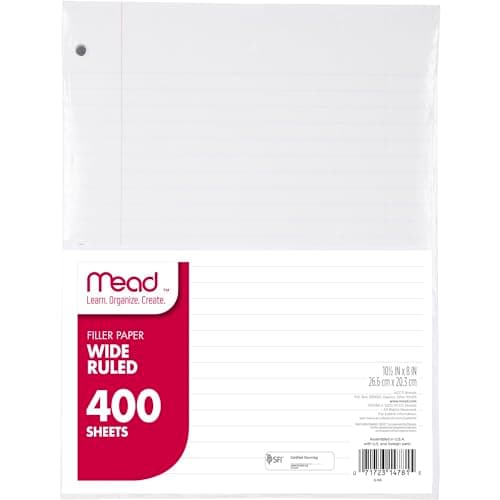 Mead Loose Leaf Paper, Wide Ruled Filler Notebook Paper, 8" x 10-1/2", 400 Sheets, Fits 3-Ring Binder (150036-ECM)