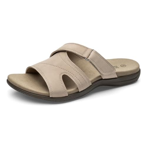 Rihero Women's Orthopedic Slide Sandals with Arch Support Orthotic Comfortable Slip On Adjustable Nude Flat Sandals for Summer Walking Size 5.5