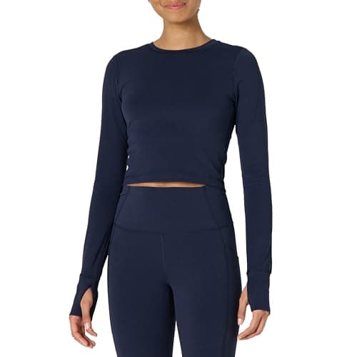 Amazon Essentials Women's Active FormFlex Buttery Soft Slim Fit Crop Layering Workout Top, Navy, XX-Large