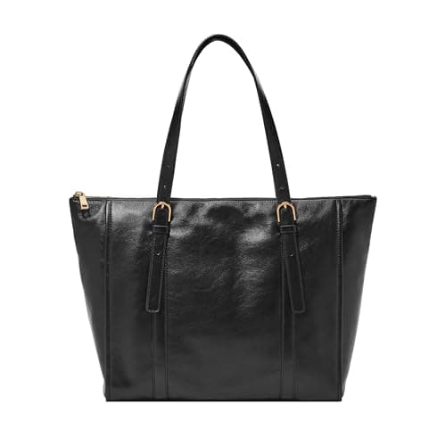 Fossil Women's Carlie Leather Tote Bag for Women, Tote Bag Purse Handbag, Black