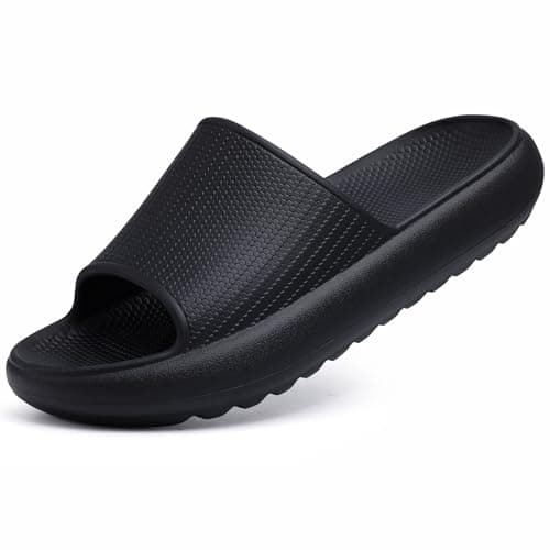Comwarm Cloud Slide Sandals for Women Men Ultra Comfort Recovery Pillow Slippers Soft Summer Beach Shoes with Low Arch Support,Matte Black Size 8 Women/6.5 Men