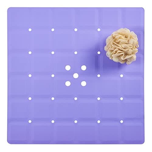 Webos Shower Mat for Textured Surface：Silicone Non Slip Shower Mat Without Suction Cups Foldable - Square Bath Mat for Reglazed Tub Textured Shower Floor (Purple, 21x21)
