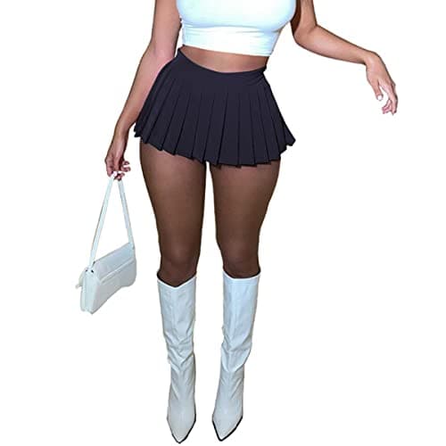 Women's Mini Pleated Skirts Sexy Club Y2k High Wiast Stretchy Tennis Skater A-line Skirt (21653 Navy Blue S)