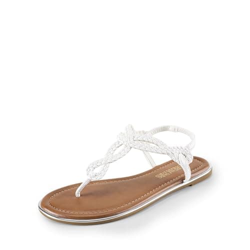 DREAM PAIRS Women's Flat Sandals Dressy Summer Stappy Comfortable Ankle Elastic T-Strap Beach Thong Sandals,Size 6,White,SDFS2406W