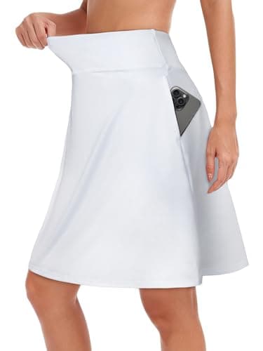 KORALHY 20" Knee Length Skorts Skirts for Women, High Waisted Tennis Athletic Skirt with Zipper Pocket White 3X-Large