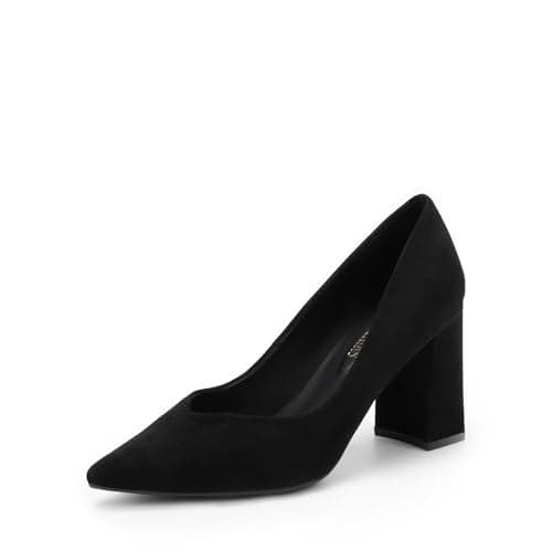 DREAM PAIRS Women’s High Chunky Closed Toe Block Heels Pointed Toe Wedding Party Elegant Slip On Pumps Shoes,Size 8,Black,SDPU2229W