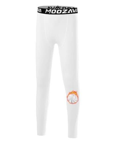 Moozava Boys Thermal Pants Leggings Kids Fleece Lined Compression Tights Base Layer Youth Football Sports Winter Cold Gear White S