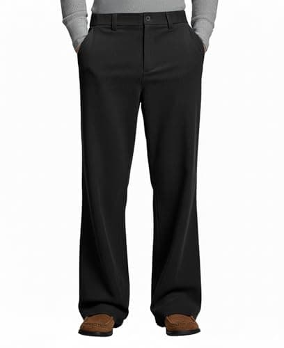 Susclude Mens Corduroy Casual Pants Wide Leg Old Money Baggy Pants Men Loose Fit Drawstring Stretch Vintage Trousers Black