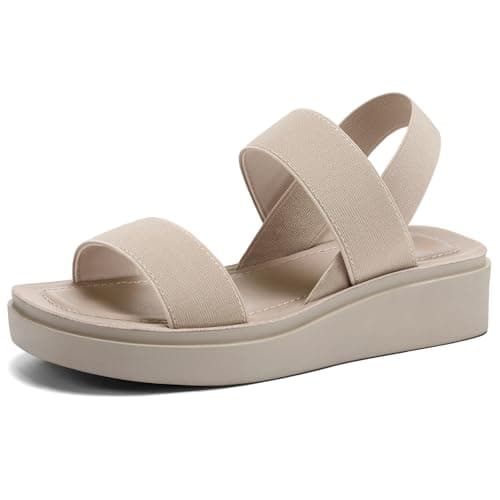 mysoft Women's Platform Wedges Sandals Slingback Lightweight Elastic Ankle Strap Low Wedges Walking Sandals Comfortable Slip On Casual Shoes
