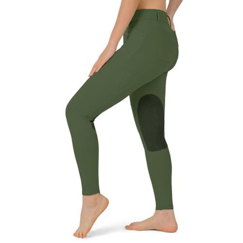 beroy Kids Horse Riding Pants Knee-Patches Girls Equestrian Front-Zip Breeches Legging with Pockets(Green,XS)