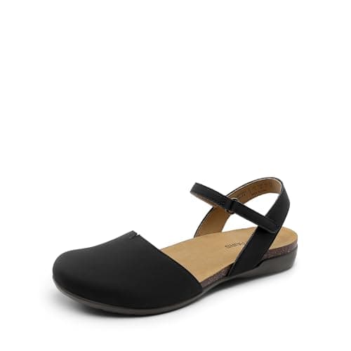 DREAM PAIRS Women's Closed Toe Sandals Arch Support Comfort Cork Footbed Flat Sandals Summer Shoes,Size 7.5,Black,DWUMFS2501
