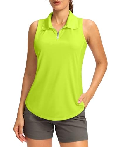 SANTINY Women's Golf Shirts Tank Tops Sleeveless Tennis Polo Racerback with Collar Athletic Tanks Quick Dry (Fluorescent Green_M)