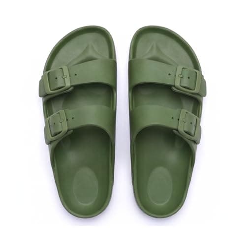Naxbewu Unisex Kids Slides Sandals with Double Buckle Adjustable Straps.Non-Slip EVA Flat Sandals for Children,Ideal for Summer,Beach,Pool & Shower.