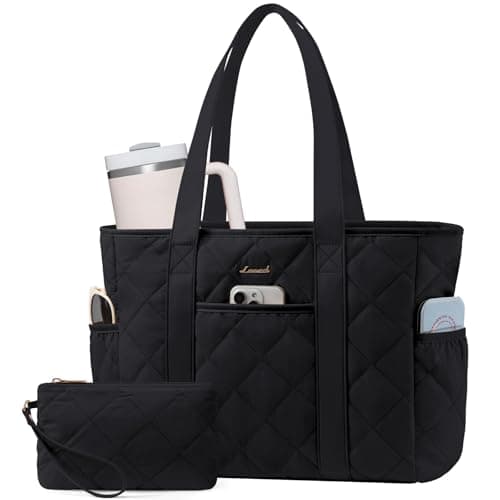 LOVEVOOK Puffer Tote Bag for Women with Cup Holder,Large 15.6in Laptop Work Tote Bag with Zip for Daily,Travel, light Quilted Nurse Teacher Shoulder Bag,2pcs