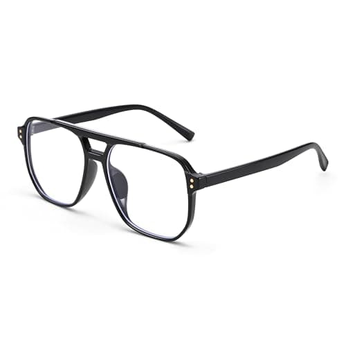 Bouryo Blue Light Blocking Glasses for Men Women, Big Square Reading Glasses, Lightweight Pilot Glasses Frame