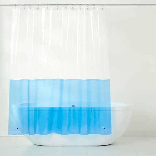 Town & Country Play Ciara Mod Colorblock Clear 100% PEVA Shower Curtain Liner with Anti-Rust Grommets, Waterproof, Clear/Blue, 70"x72"
