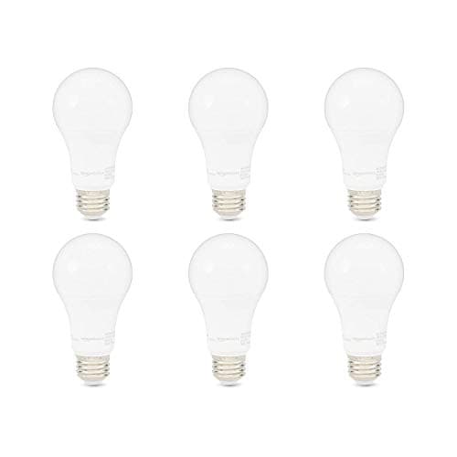Amazon Basics A19 LED Light Bulbs, 100 Watt Equivalent, Energy Efficient 15W, E26 Standard Base, Soft White 2700K, Dimmable, 10,000 Hour Lifetime , 6-Pack