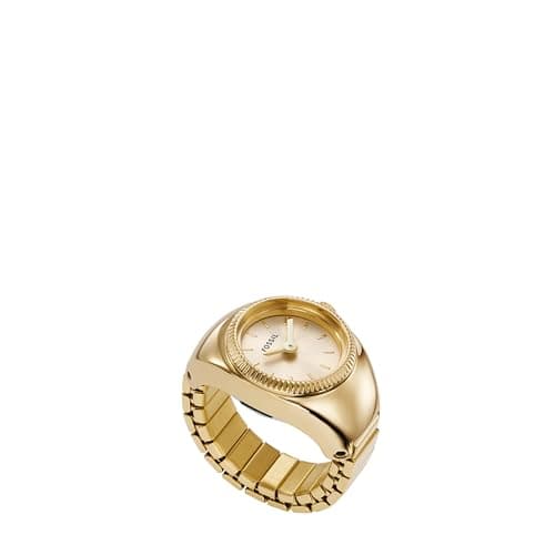 Fossil Women's Watch Ring, Quartz Stainless Steel Two-Hand Ring Watch for Women, Color: Gold