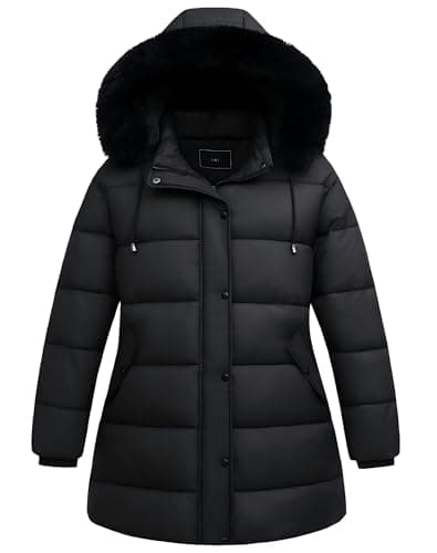 Pefflarge Women's Plus Size Down Coat| Waterproof, Windproof, Detachable Hood, Flannel Lined