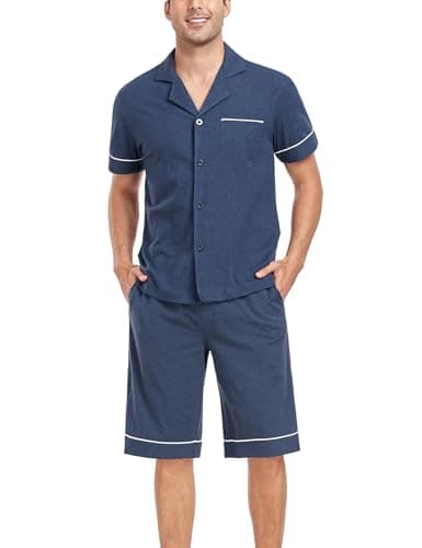 COLORFULLEAF Men's Pajama Set 100% Cotton Short Sleeve Button Down
