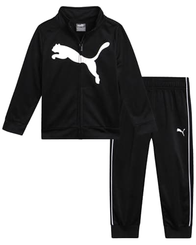 PUMA Boys Pants Set - 2 Piece Lightweight Tricot Zip Up Toddler Boys Sweatshirts and Kids Sweatpants Clothing Set, Size 2T, Black Core