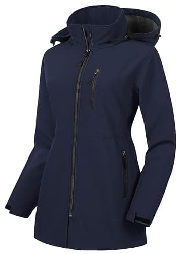 CREATMO US Plus Size Long Rain Coats For Women Womens Spring Jackets Wind Softshell Jacket Women's Waterproof Lightweight Sport Coat With Hooded Hiking Travel Outdoor Navy 4X