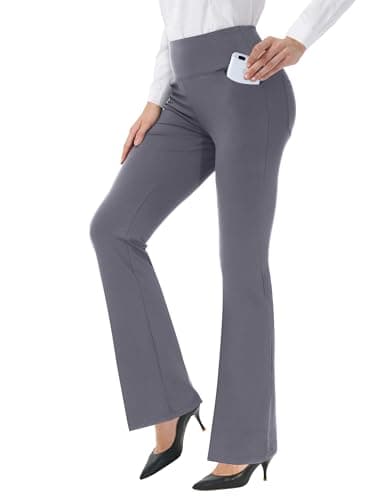 IKULE Bootcut Yoga Pants for Women High Waist Dress Pants Flare Leggings 29" Workout Pant for Casual Work (LGrey, Medium)