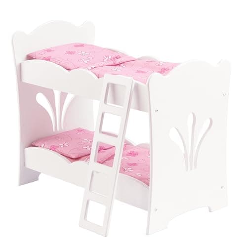 KidKraft KidKraft Wooden Lil' Doll Bunk Bed with Pink Butterfly Bedding Set, Furniture for 18-Inch Dolls - White,Gift for Ages 3+
