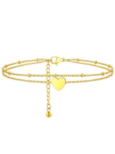 FaithHeart Waterproof Stainless Steel Gold Anklets for Women, Hypoallergenic Heart Chain Anklet Bracelets Womens Non Tarnish Summer Beach Anklet Chains Jewelry Gift