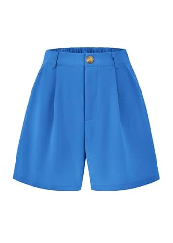 KIRUNDO Shorts for Women Dressy Casual Summer Elastic Waist in The Back Pleated Wide Leg Tailored Work Trouser Shorts (Blue, XX-Large)