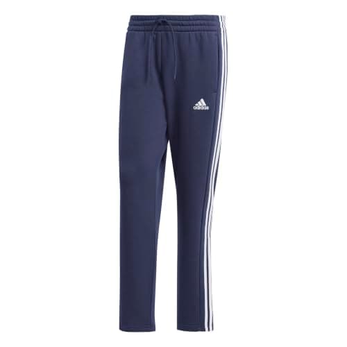 adidas Mens Essentials 3-Stripes Open Hem Fleece Pants, Ink, XX-Small