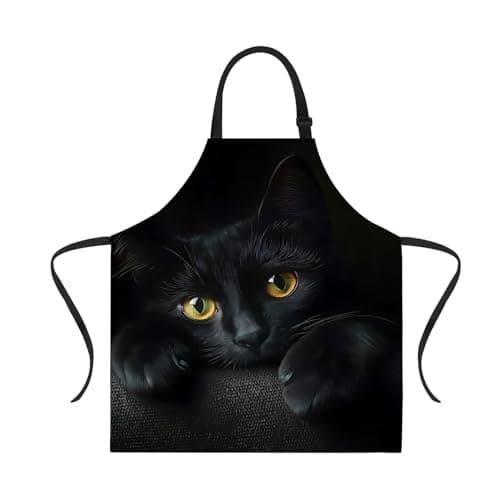ANNA QUEEN Black Apron Black Cat Apron for Women Men with Pockets, Adjustable Kitchen Chef Aprons for Cooking Cute Apron
