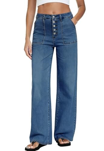 MARIASHA Wide Leg Jeans for Women Straight Leg Stretchy Denim Trousers High Waisted Jean Pants