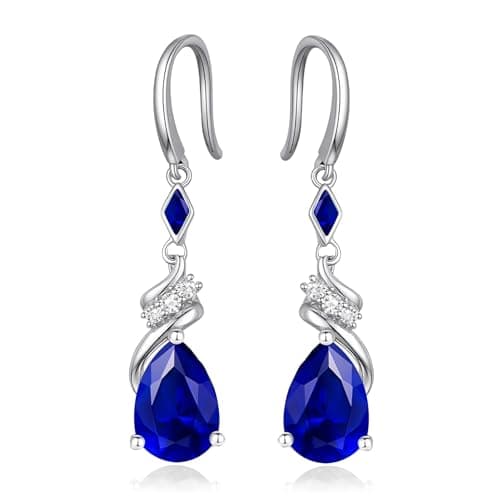 Teardrop Birthstone Earrings for Women, Sterling Silver Dangle Earrings