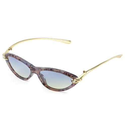SODQW Gold Cat Eye Sunglasses for Women Trendy Retro Cateye Designer Sun Glasses with Metal Temples 2025 Fashion Shades