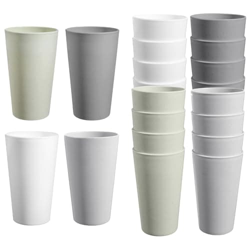 HEYCOME Set of 16 Wheat Straw Cups, 16 Pcs 20 oz Unbreakable Drinking Cups, Reusable Plastic Cups Sets, Water Glasses Tumblers, Microwave & Dishwasher Safe, Bpa Free, 4 Colors