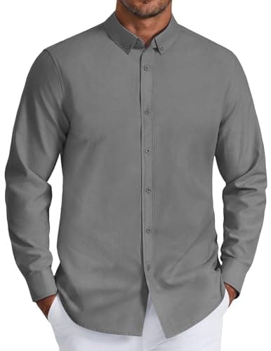 COOFANDY Long Sleeve Button up Shirts for Men Cotton Oxford Shirt Dark Grey