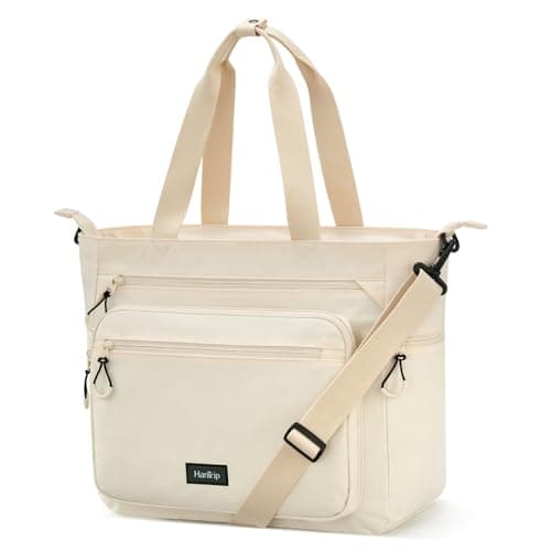 HanTrip White Travel Tote Bags for Women Extra Large Canvas Tote Bag with Zipper & Pockets, Laptop Tote Bag Nurse Women Crossbody Tote Bags for Work College Travel Tote with Luggage Sleeve