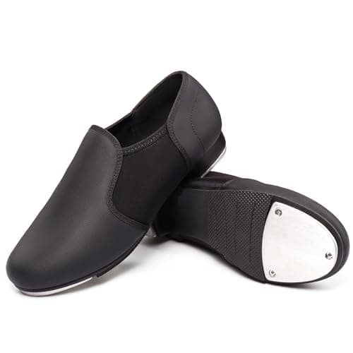 Dynadans Manmade Leather Slip On Tap Shoe Dance Shoes for Women and Men's Dance Shoes-Black-4.5M-REV